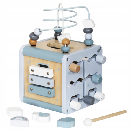 Cub educațional din lemn – jucărie senzorială și interactivă cu xilofon, labirint și sorter [1]