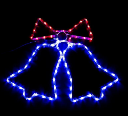 Decoratiuni exterioare - Decorațiune luminoasă LED în formă de clopoței cu fundă, albastru/roșu, 72 LED-uri, 60x48 cm, IP44