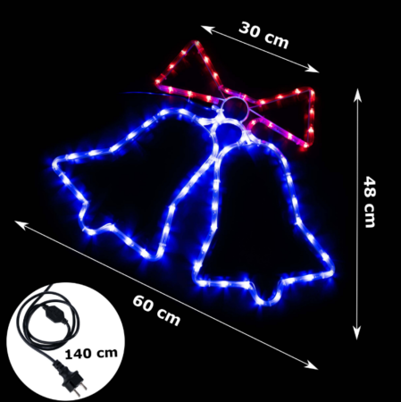 Decorațiune luminoasă LED în formă de clopoței cu fundă, albastru/roșu, 72 LED-uri, 60x48 cm, IP44 [2]