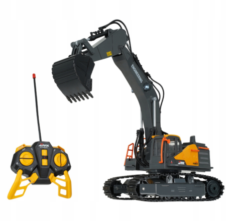 Vehicule și mașinuțe - Excavator cu telecomandă RC, 640° rotație, șenile, acumulator reîncărcabil și cablu USB, 32 cm
