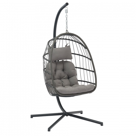 Mobilier grădină & terasă - Fotoliu suspendat PRESTIGE, pentru o persoana, otel/textil, 196 x 95 x 95 cm, gri