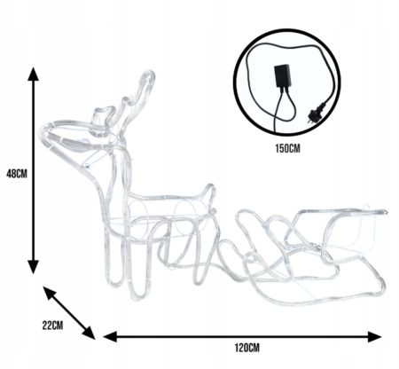 Lămpi exterioare de Crăciun – Ren cu Sanie, 160 LED-uri, 120 cm, lumină alb rece, IP44 [7]
