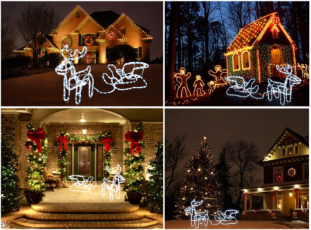Lămpi exterioare de Crăciun – Ren cu Sanie, 160 LED-uri, 120 cm, lumină alb rece, IP44 [6]