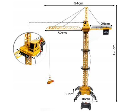 Macara de construcții cu telecomandă, efecte sonore și luminoase, înălțime 128 cm, braț 93 cm [1]