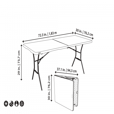 Masa gradina pentru 8 persoane, pliabila, aluminiu/plastic, 183 x 76 x 74 cm, alb [5]