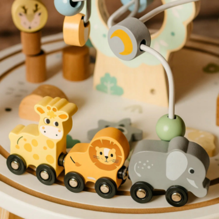 Măsuță Montessori din lemn 2în1 – circuit motric și senzorial cu vehicule, piese magnetice [6]