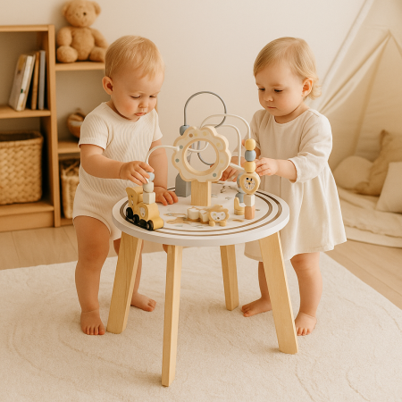 Măsuță Montessori din lemn 2în1 – circuit motric și senzorial cu vehicule, piese magnetice [7]