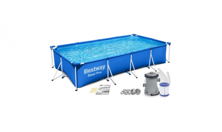 Gradina - Piscina cadru metalic Bestway, 400x211x81 cm, 5.700 litri, cu pompa de filtrare inclusa, debit pompa 1249 l/h, albastru