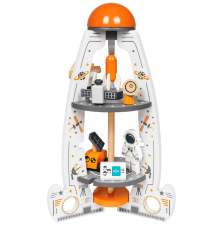 Rachetă spațială din lemn – jucărie educativă și senzorială cu figurine și vehicule – 50 cm [2]
