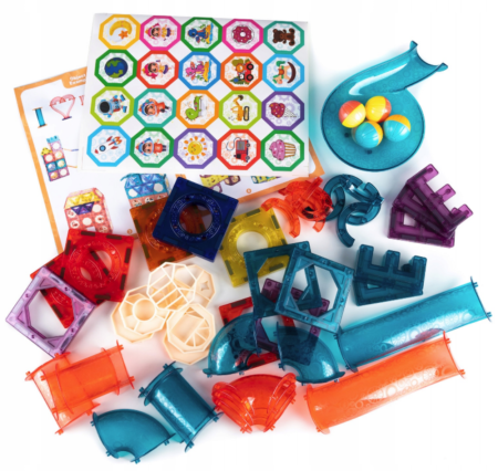 Set de construcție magnetică – circuit cu bile, 54 piese, cu cărticică color și autocolante [1]