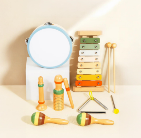 Set Muzical din Lemn pentru Copii – Xilofon, Tamburină, Triunghi și Maracasuri – Jucărie Educativă [1]
