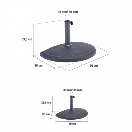 Suport umbrela semicerc, otel/plastic, 38 x 60 x 33.55 cm, 15 kg, negru [2]