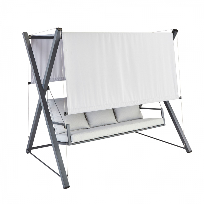 Balansoar gradina Naterial Odyseea, pentru 3 persoane, otel/textil, 213 x 155 x 189 cm, gri [2]