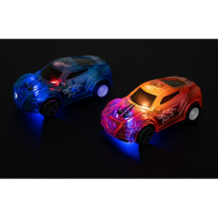 Circuit de mașini pentru cascadorii – 140 cm, cu lansator, rampă de sărituri și 2 mașinuțe luminoase [3]