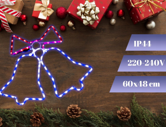 Decorațiune luminoasă LED în formă de clopoței cu fundă, albastru/roșu, 72 LED-uri, 60x48 cm, IP44 [5]