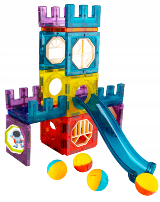 Set de construcție magnetică – circuit cu bile, 54 piese, cu cărticică color și autocolante [5]