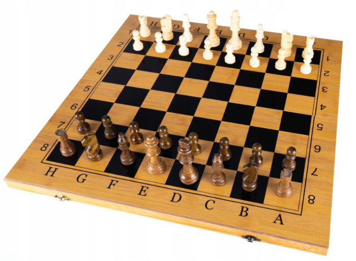 Set de joc 3 în 1 din lemn – Șah, Dame și Backgammon, cu tablă pliabilă 48x48 cm și piese incluse [4]