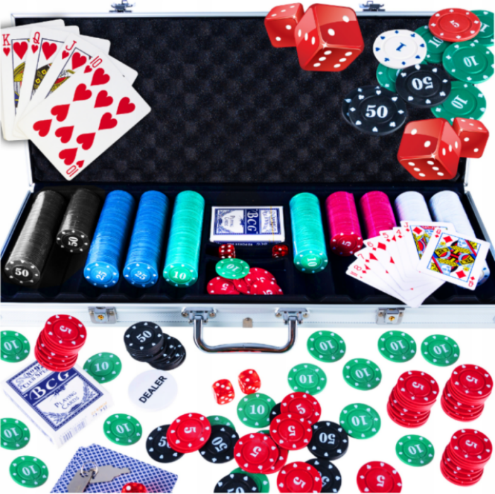 Set profesional de Poker cu 500 de jetoane, 2 pachete de cărți, 5 zaruri și valiză aluminiu [5]