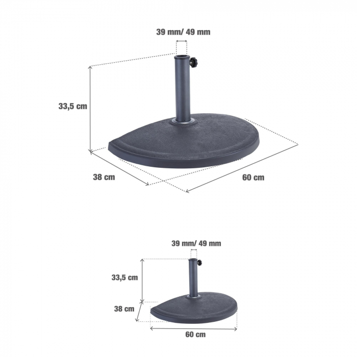 Suport umbrela semicerc, otel/plastic, 38 x 60 x 33.55 cm, 15 kg, negru [3]