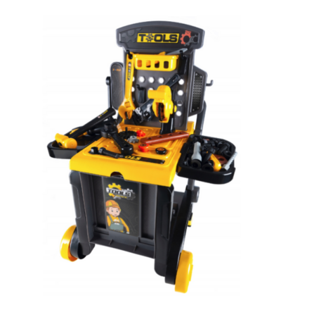 Seturi de joacă - Banc de lucru 3 in 1, roabă și căruț cu scule, valiză și accesorii incluse