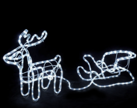Brazi si decoratiuni de Craciun - Lămpi exterioare de Crăciun – Ren cu Sanie, 160 LED-uri, 120 cm, lumină alb rece, IP44