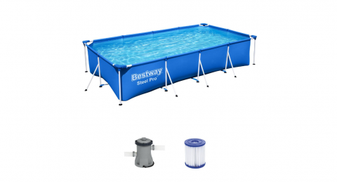 Piscina cadru metalic Bestway, 400x211x81 cm, 5.700 litri, cu pompa de filtrare inclusa, debit pompa 1249 l/h, albastru [1]