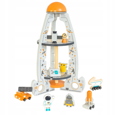 Rachetă spațială din lemn – jucărie educativă și senzorială cu figurine și vehicule – 50 cm [1]