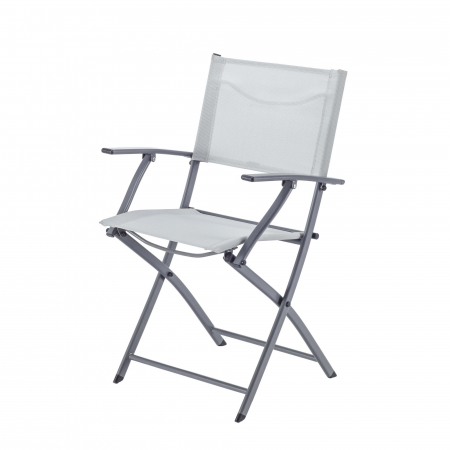 Mobilier grădină & terasă - Scaun pliabil cu cotiere,  aluminiu/textilen, gri deschis