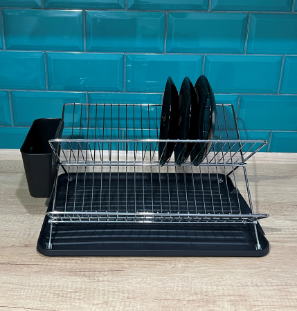 Casa - Scurgator vase chiuveta, cu suport tacamuri si tava din plastic, cromat 46 x 33 x 21