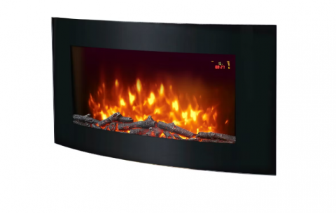 Șeminee - Semineu electric de perete cu LED, cu telecomanda, 2000W, curbat, culoare negru