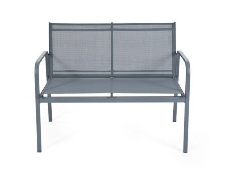 Set mobilier PrestigeGarden ideal pentru gradina/terasa/balcon, culoare gri antracit, otel, 4 persoane, compus din masuta de cafea, 2 scaune si canapea [1]