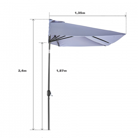 Umbrela terasa, de perete, aluminiu/poliester, 262 x 135 cm, H 240 cm, gri [2]