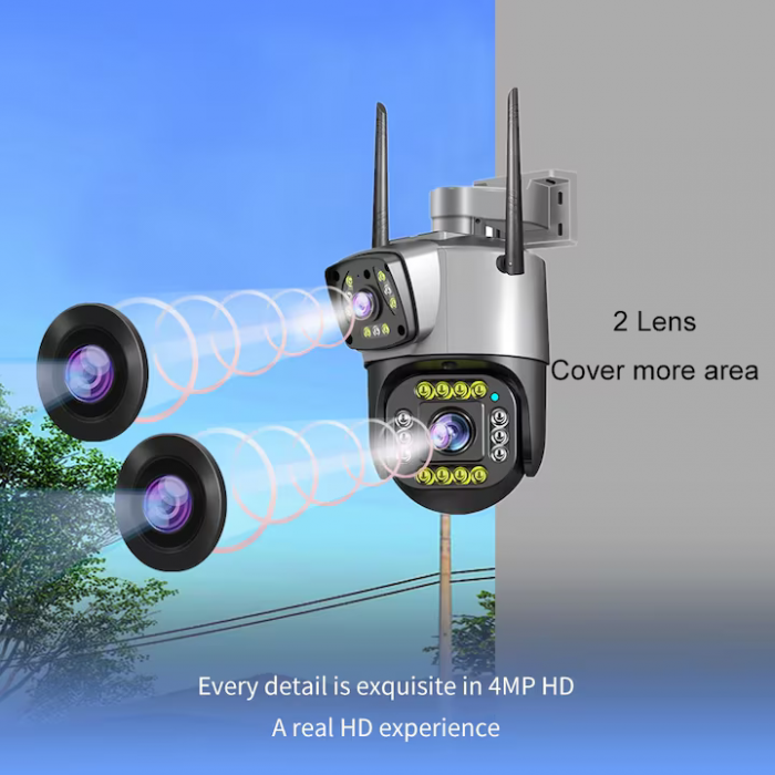Camera supraveghere dubla, wireless, 2 lentile comunicare bidirectionala, cu aplicatie pentru Android, IOS si PC, gri/negru- [5]