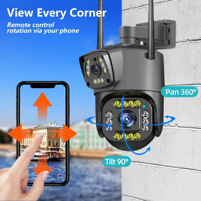 Camera supraveghere dubla, wireless, 2 lentile comunicare bidirectionala, cu aplicatie pentru Android, IOS si PC, gri/negru- [3]