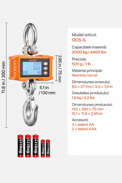 Cântar  digital cu carlig tip macara , capacitate maximă de 2000 kg [3]