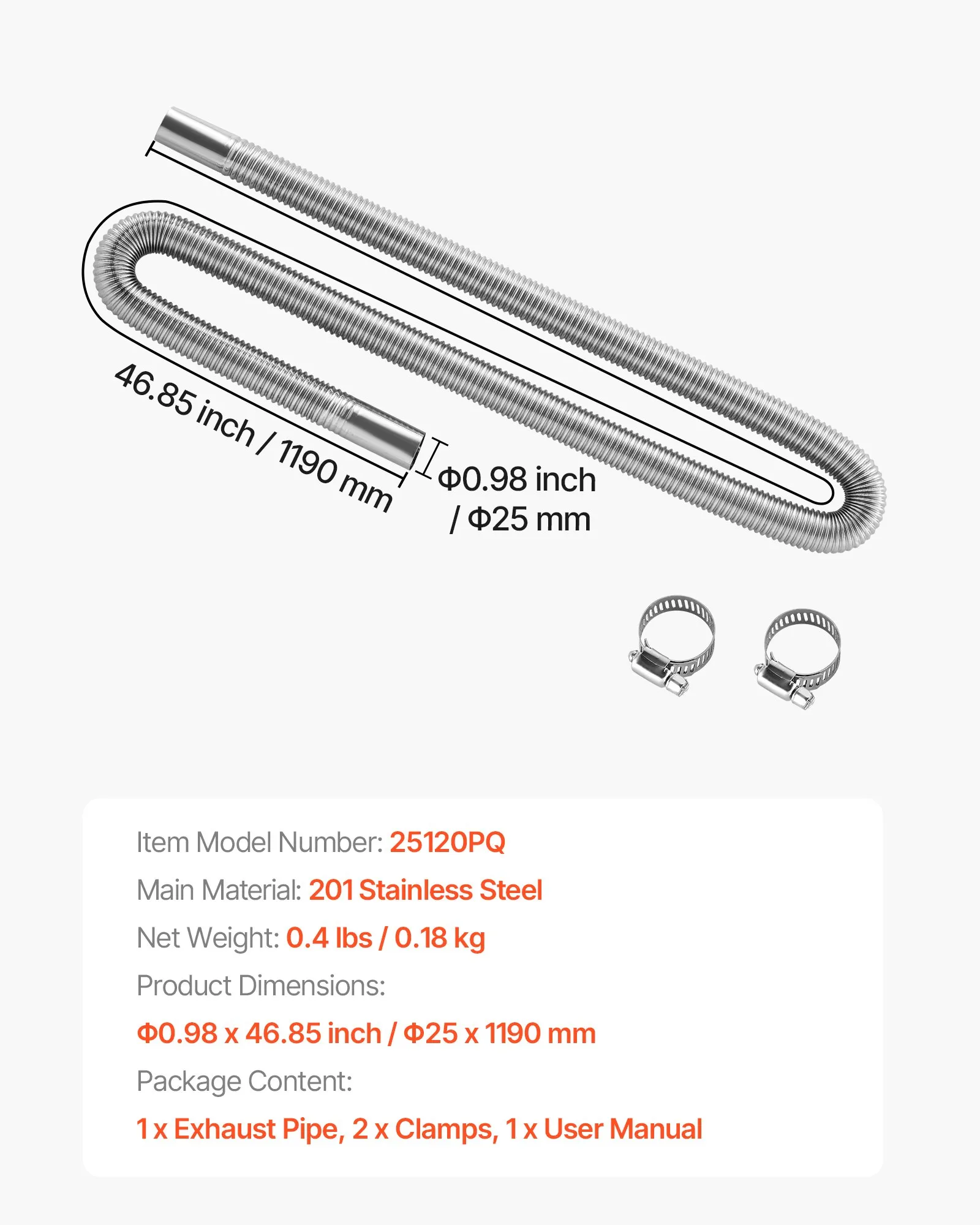 Furtun de evacuare VEVOR, țeavă de evacuare flexibilă pentru încălzitor diesel de 120 CM [3]