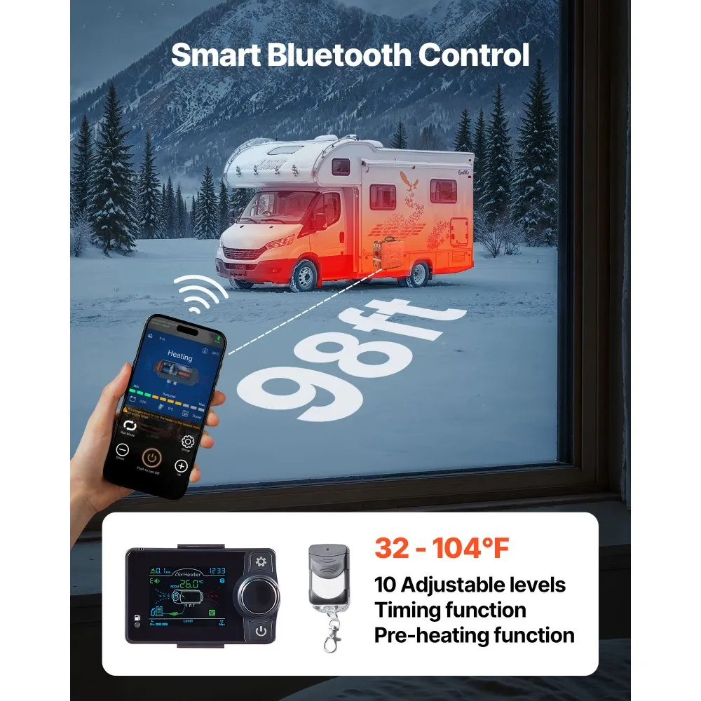 Încălzitor diesel VEVOR, 8KW, DC 12V, 220 v, multifuncțional cu control prin aplicație Bluetooth, telecomandă și ecran LCD, rezervor de combustibil de 4,5 l , POMPA SILENTIOASA [5]