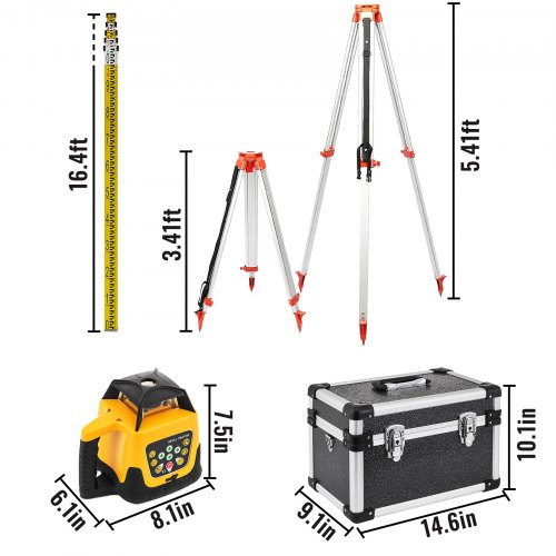Kit laser verde rotativ Vevor 500m+1.65m Trepied din aluminiu , rigla gadata 5m [8]