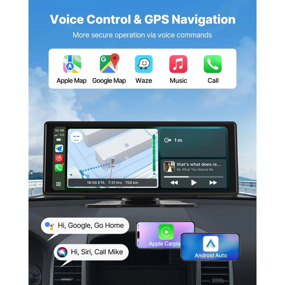 Navigatie auto portabila Sistem Multimedia Apple Carplay/Android 7094P, Ecran Tactil Full HD, Bluetooth, Mirror Link/Card TF/USB/AUX [3]