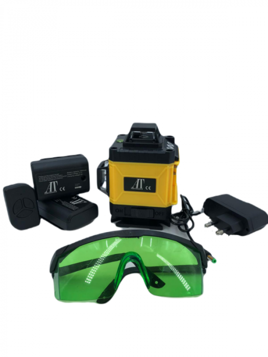 Nivela laser 4D cu 16 linii, 360°, Platforma de ridicare, cu autonivelare, Telecomanda, Lumina verde, Trepied 150 cm, Negru/GALBEN. [4]