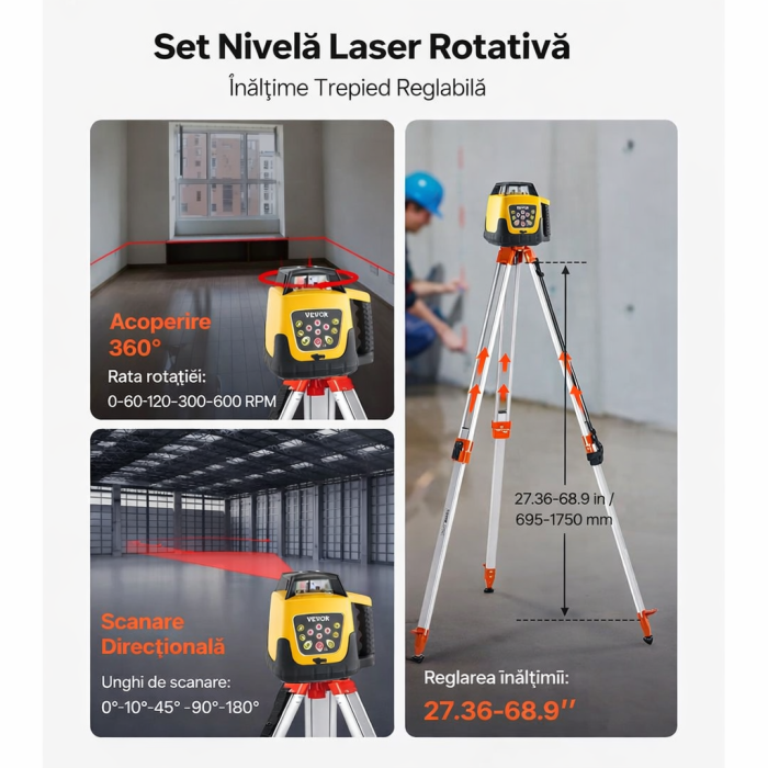 Nivele laser rotativa raza de actiune 500m , trepied 165 cm rigla 5m [6]