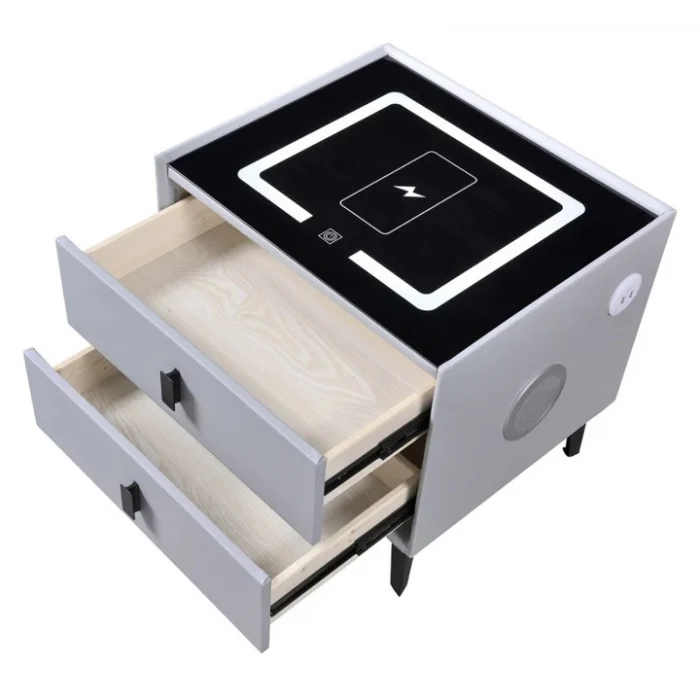 Noptieră Smart Multifuncțională Premium cu LED Tactil, Încărcare Wireless Qi, USB-C și Difuzor Bluetooth, 50 x 40x 46 cm [5]