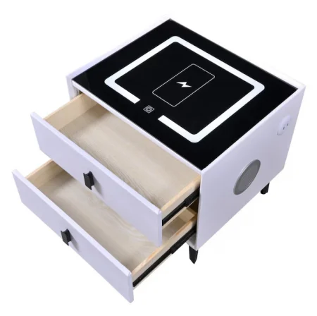 Noptieră Smart Multifuncțională Premium cu LED Tactil, Încărcare Wireless Qi, USB-C și Difuzor Bluetooth, 50 x 40x 46 cm [2]