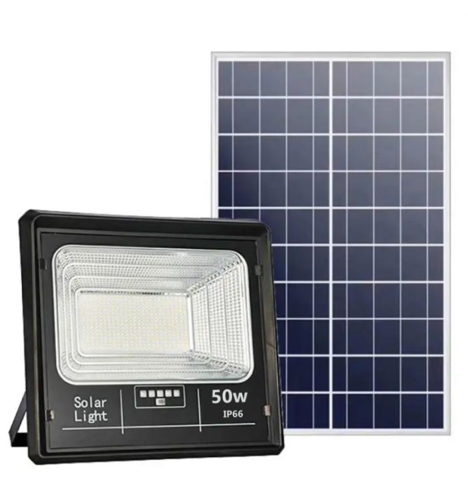 PACHET 3 X Proiector LED Cu Panou Solar , 50W, Control Prin Telecomanda, Senzor Crepuscular + Accesorii [2]