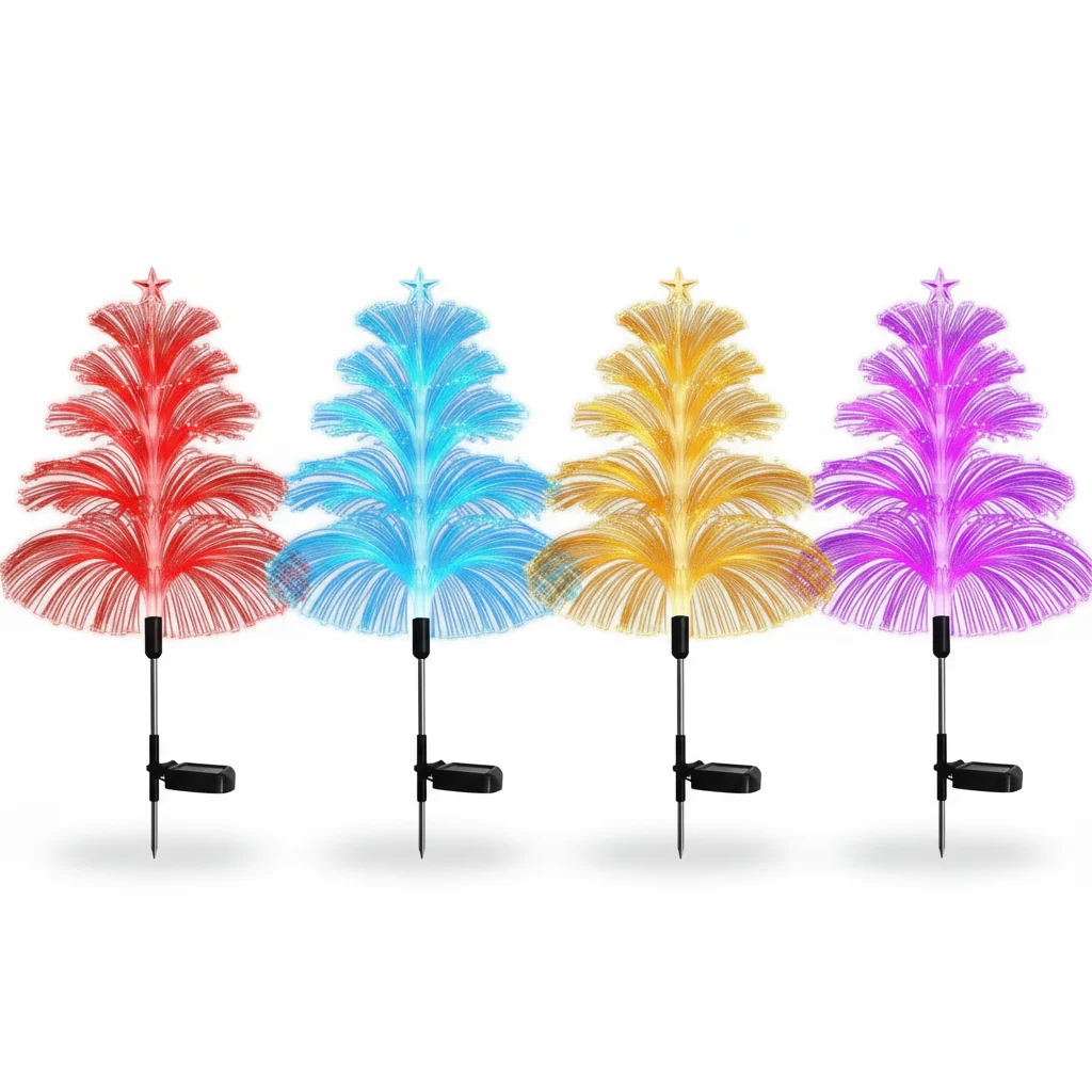 Set 4 Lămpi Solare tip Fântână cu Fibră Optică – Iluminare Multicoloră pentru Decorațiuni [1]