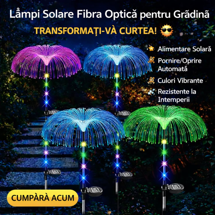 SET 6 Lampi solare decorativa, tip palmier, pentru gradina, cu lumina LED RGB, fibra optica, 7 culori [6]