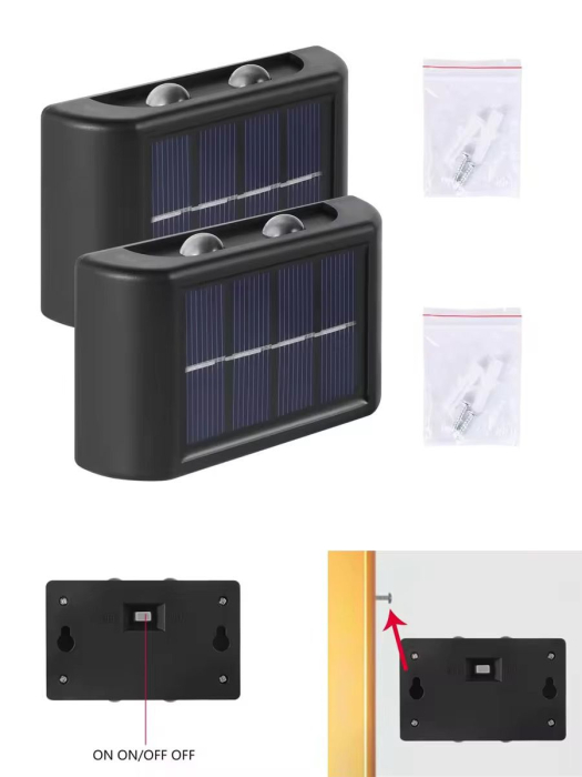 Set 8 x Lampa de perete, Lumina Solara cu 4 Leduri, pentru Exterior, Senzor de miscare [3]
