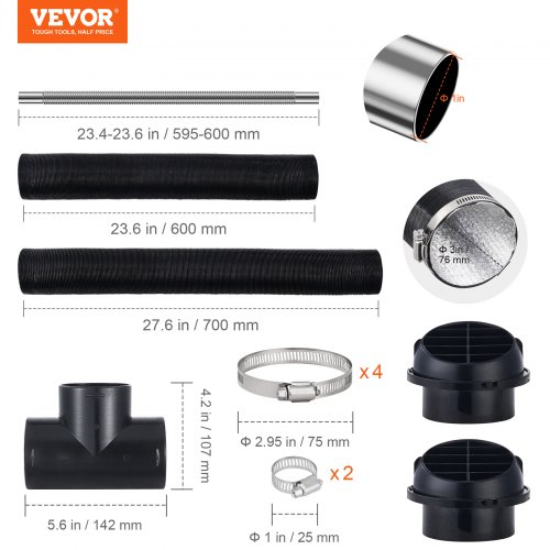 Set de conducte pentru țevi de încălzire diesel VEVOR, furtun extensibil pentru conducte de aer de 3 inchi, țeavă de evacuare din oțel inoxidabil de 1 inch, 2 orificii de aerisire, conector de ieșire [1]