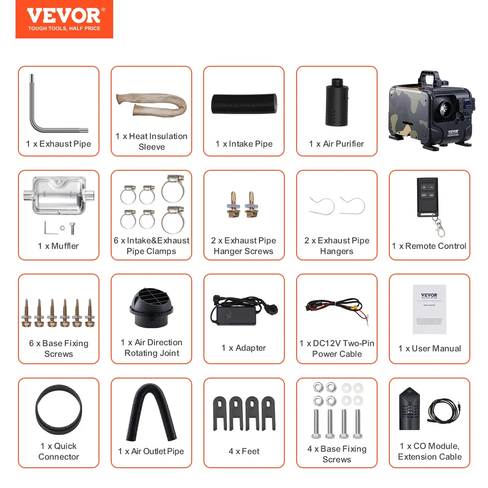 Sirocou VEVOR 8KW, încălzitor de aer diesel multifuncțional 12V/24/220V, control prin aplicație Bluetooth, telecomandă și ecran de afișare, alarmă CO2 (dioxid carbon) [4]