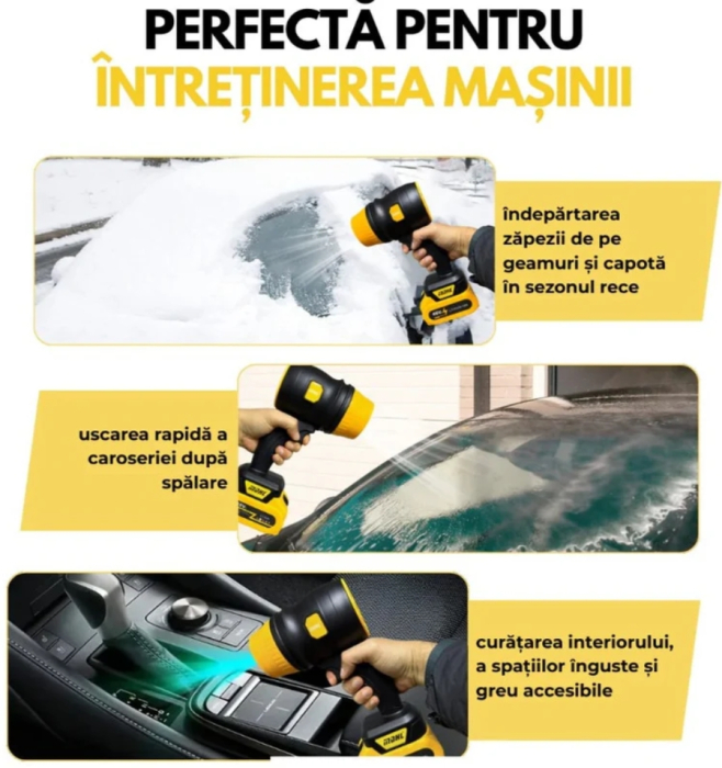 Suflanta Aer Portabila cu 2 Acumulatori 48V, 34000 RPM, Uscare Masina, Suflat Frunze, Yellow [4]